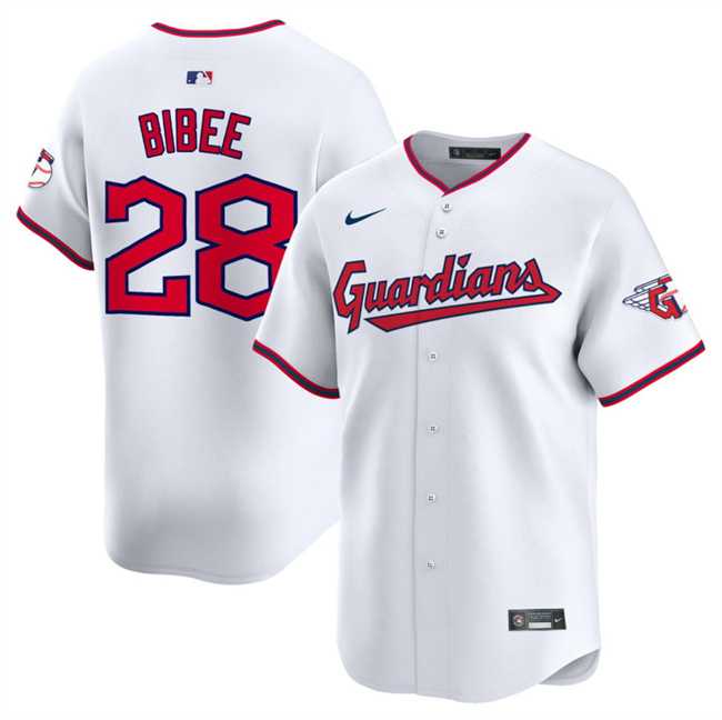 Mens Cleveland Guardians #28 Tanner Bibee White Home Limited Stitched Jersey Dzhi
